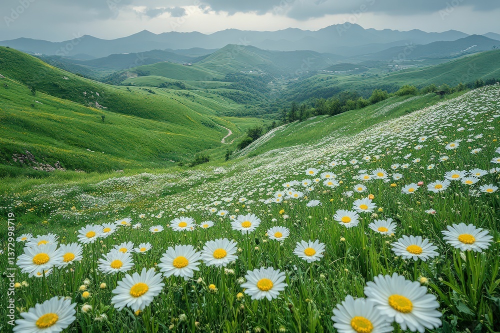 Obraz premium Daisy field in a lush green valley