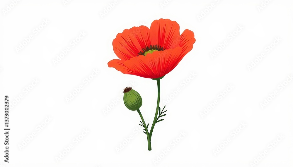 Obraz premium Vibrant red poppy flower against white background, floral beauty