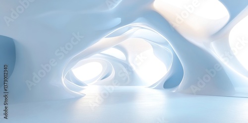 Geometric white ring set against a colorful 360 degree abstract panoramic background, created as a 3D rendering and computer-generated car backplate illustration