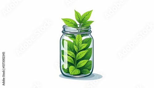 Wallpaper Mural Vibrant green mint leaves in clear jar, freshness and vitality Torontodigital.ca