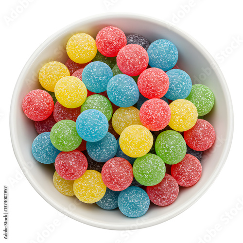 Colorful Sour Gummy Bears in a White Bowl – Sweet and Tangy Candy Treat isolated transparent background