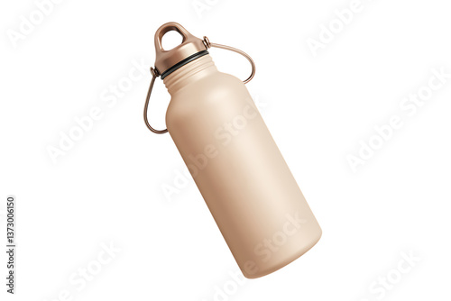A Sleek and Stylish Reusable Aluminum Water Bottle in Beige  isolated on transparent background , cutout photo
