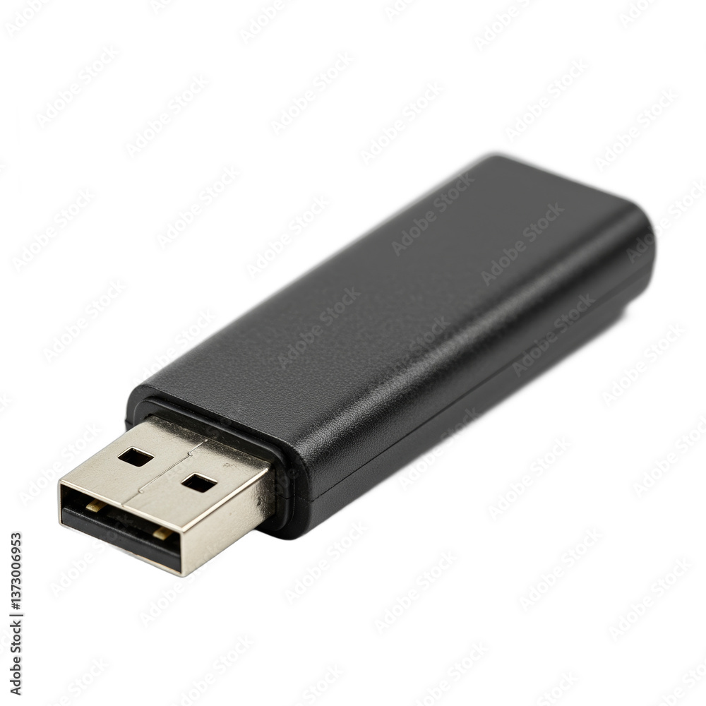 Close-up of a black USB flash drive on a white surface emphasizing portability Close-up of a black USB flash drive on a white surface emphasizing portability