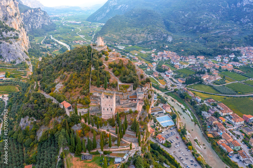 Obraz na plátně Arco Castle ruined castle located on a prominent spur high above Arco and the Sarca Valley in Trentino