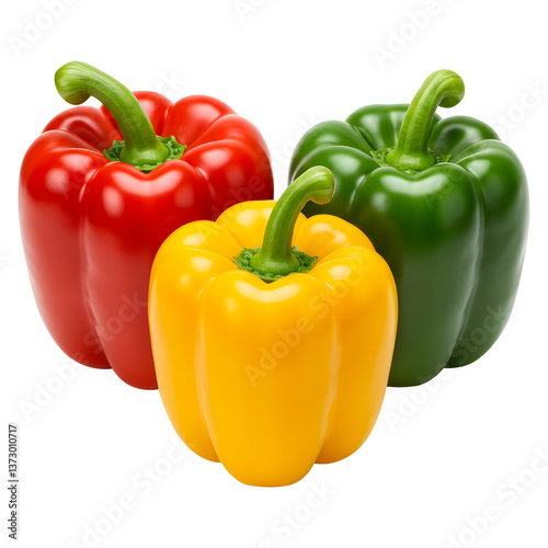 Colorful Bell Peppers Trio – Red, Yellow, and Green isolated on Transparent Background