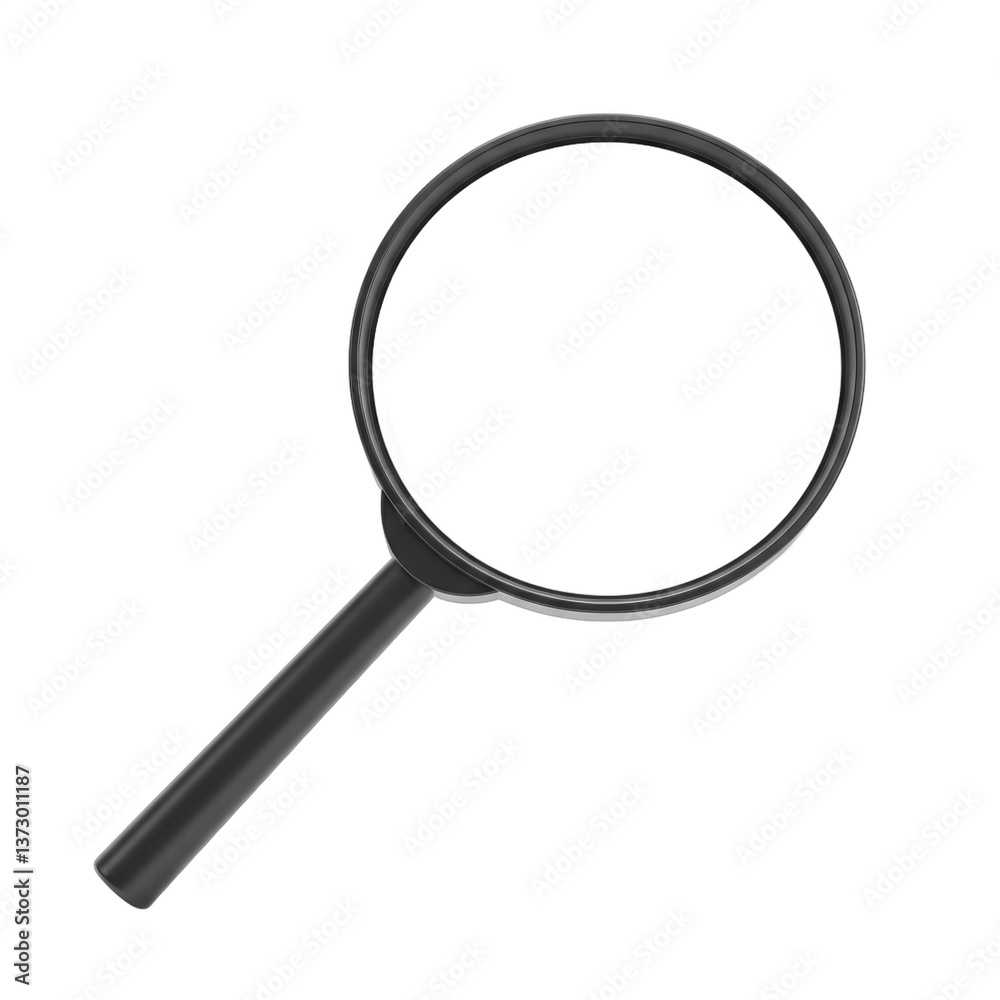 Elegant magnifying glass, isolated against a crisp white background, detailed focus Elegant magnifying glass, isolated against a crisp white background, detailed focus