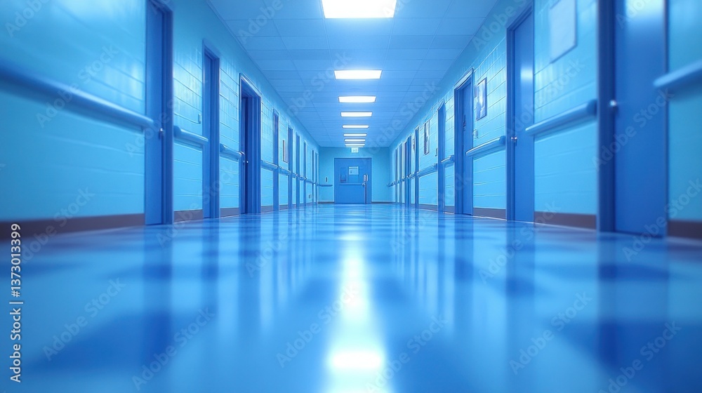Hospital hallway, clean and modern