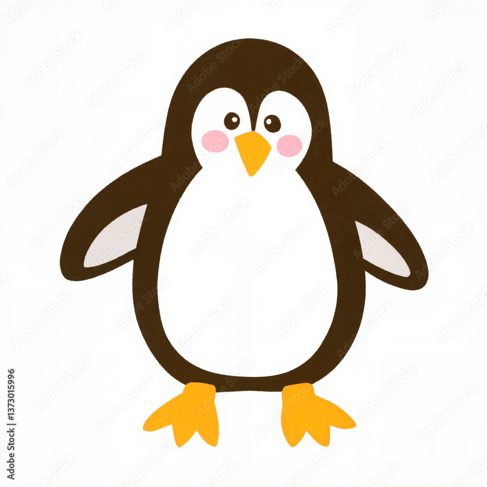 Fototapeta premium Cute penguin illustration in simple line art style, playful design