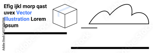 Geometric cube alongside abstract cloud and bold lines. Ideal for technology, minimalism, creative design, branding, education, presentations, web pages, simple landing page