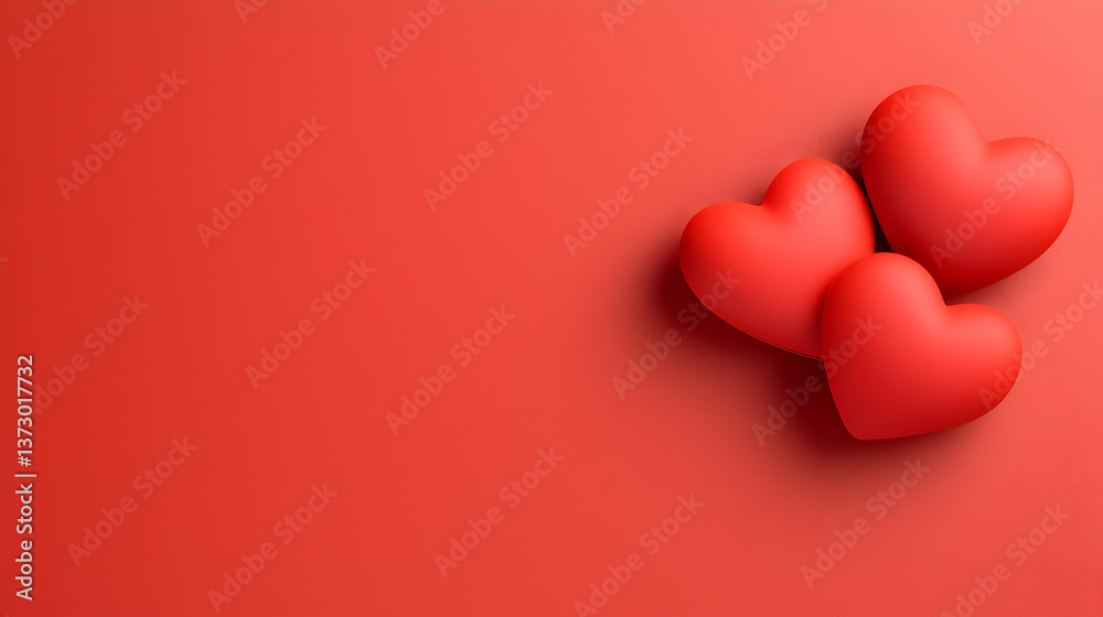 Three Red Hearts on Red Background Three Red Hearts on Red Background