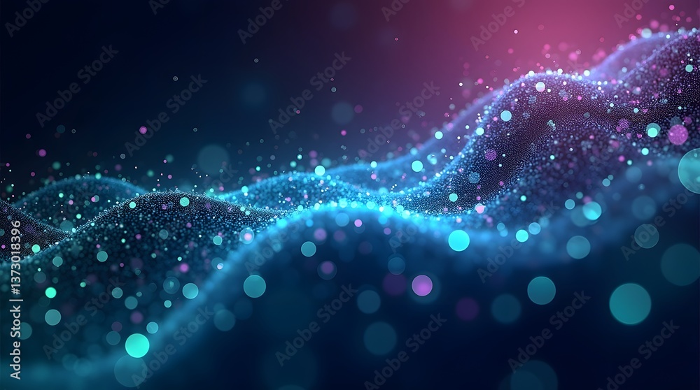 Abstract wave of glowing particles. Dynamic flow with light spots. Ideal for technology, futuristic design, and digital backgrounds. Abstract wave of glowing particles. Dynamic flow with light spots. Ideal for technology, futuristic design, and digital backgrounds.