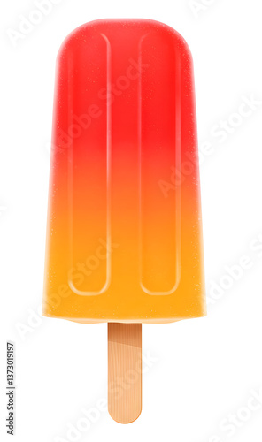Red and Yellow Gradient Popsicle – Fruity Frozen Treat on Wooden Stick isolated on transparent background