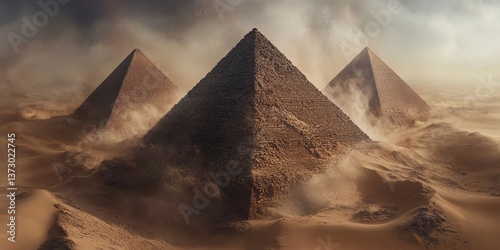 Ancient Pyramids in Desert: Majestic pyramids rise from the vast sands, showcasing ancient architecture and enduring the test of time.