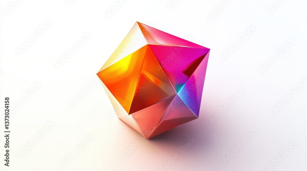 A colorful faceted gem displayed with highlights on a bright surface A colorful faceted gem displayed with highlights on a bright surface