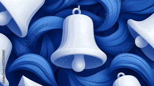 White Bells on Blue Swirling Background