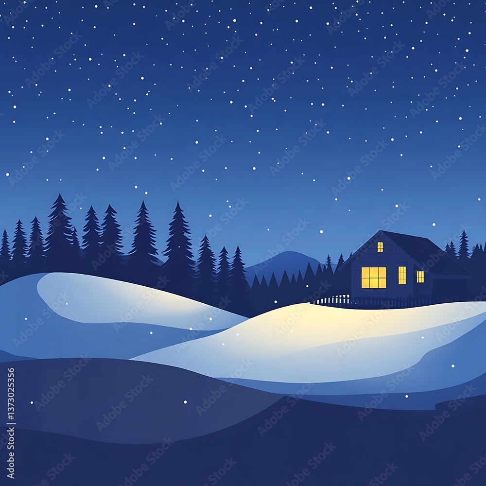 Fototapeta premium Snowy mountain landscape at night