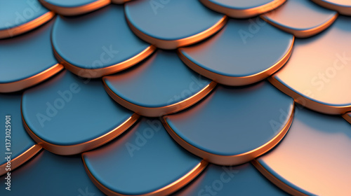 Abstract Blue and Orange Metallic Scales Pattern