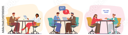 Job interview isolated cartoon scene set with headhunter manager and job sicker meeting in office
