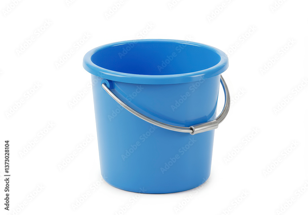 Isolate Blue Bucket on White Background with Metal Handle for Cleaning Isolate Blue Bucket on White Background with Metal Handle for Cleaning