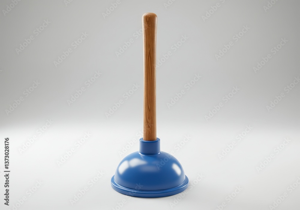 Isolated Blue Plunger with Wooden Handle for Plumbing Needs Concept Isolated Blue Plunger with Wooden Handle for Plumbing Needs Concept