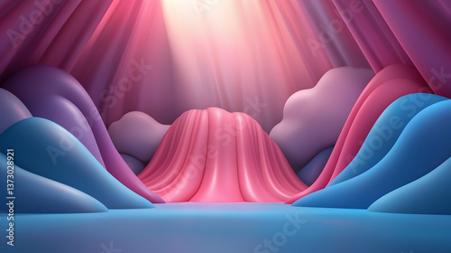 Abstract Pink Blue Purple Landscape with Light Rays
