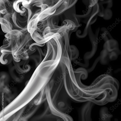 Ethereal smoke swirling gracefully against a black background  