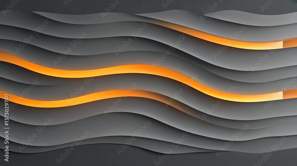 Abstract design featuring layered waves of gray and orange light, creating a dynamic visual effect