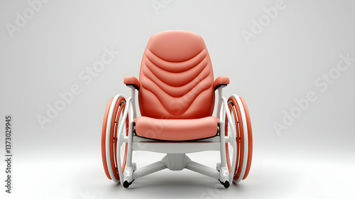 Modern Coral Pink Wheelchair on White Background