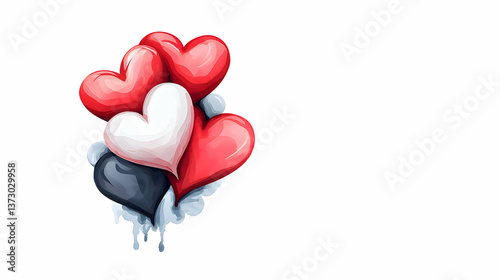 Red White And Black Pixel Hearts Illustration