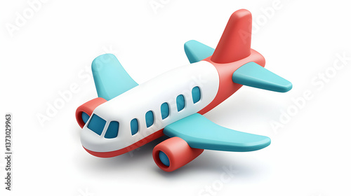 Red White and Teal Toy Airplane 3D Render