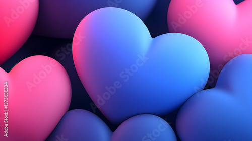 Blue Pink Purple 3D Hearts Abstract Background