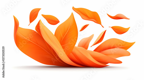 Orange and Yellow Autumn Leaves in Motion on White Background