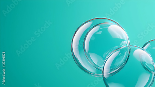 Floating Transparent Bubbles on Teal Background