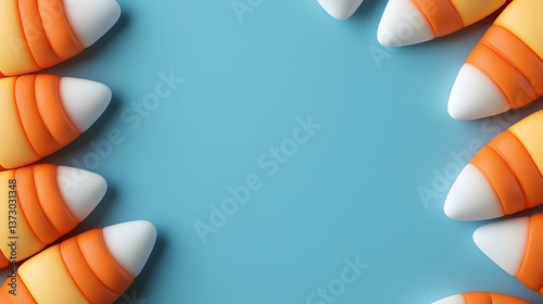 Orange Yellow And White Candy Corn Frame On Blue Background