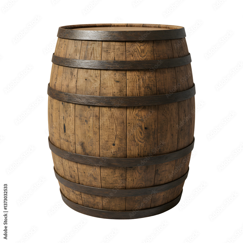 Fototapeta premium Rustic Wooden Barrel – Vintage Charm with Timeless Craftsmanship isolated on transparent background