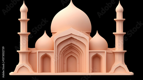 Peach Beige 3D Render of a Mosque
