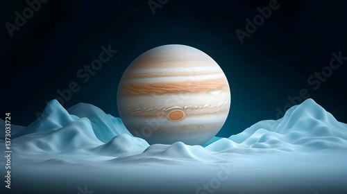 Pixel Art Jupiter Over Icy Mountainscape