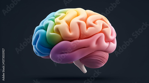 Rainbow Colored Human Brain 3D Rendering