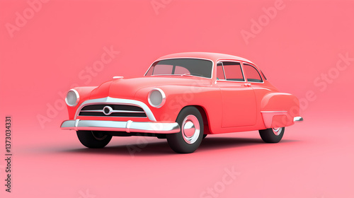 Red Classic Car Pixel Art Render on Pink Background