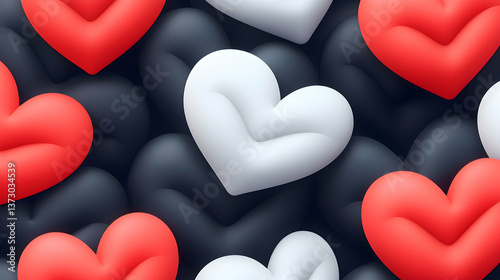 Red White and Black 3D Hearts Pattern Background
