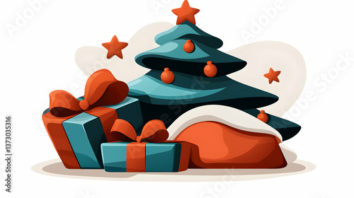 Teal And Red Christmas Presents Underneath Decorated Tree