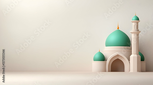 Teal Domed Mosque 3D Render Minimalist Design