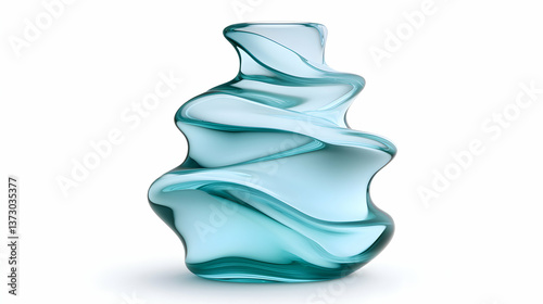 Teal Glass Vase with Swirling Design