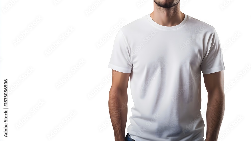 Man's torso wearing a plain white t-shirt Man's torso wearing a plain white t-shirt