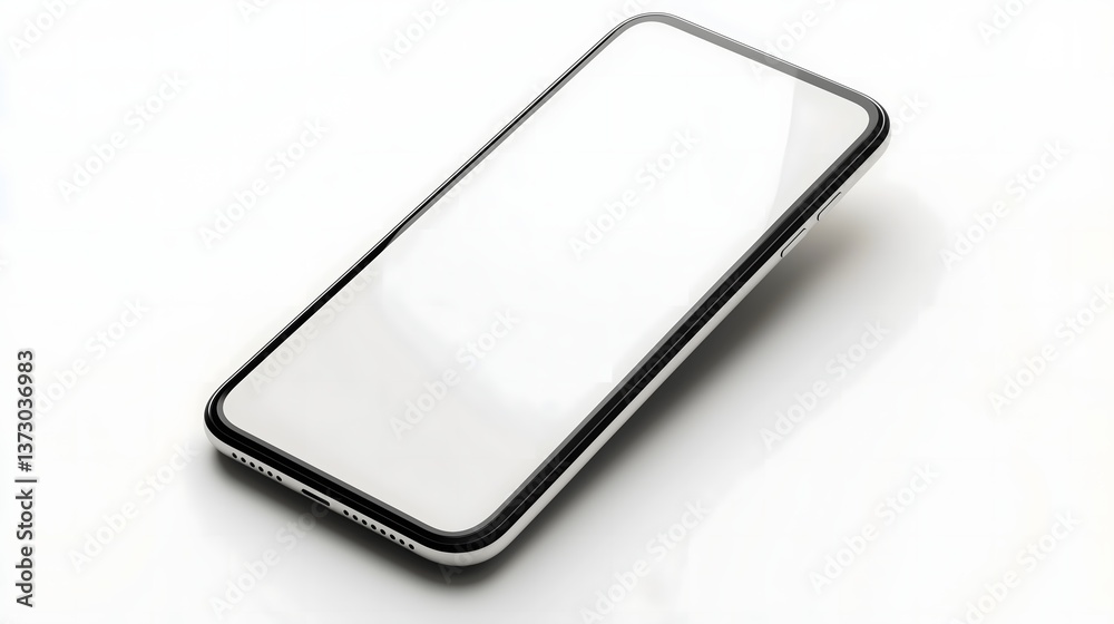 Smartphone with a blank screen, positioned against a textured gray background