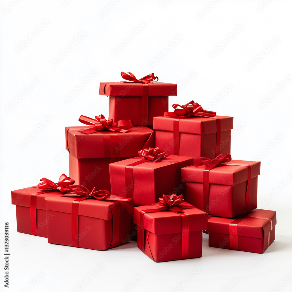 Fototapeta premium red gift box with ribbon isolated on white