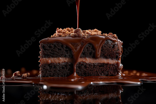 Chocolate Cake Slice with Pouring Sauce