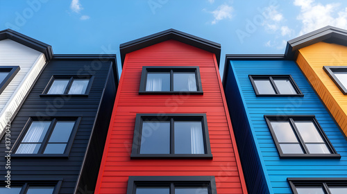 Colorful Row of Houses Under a Sunny Sky