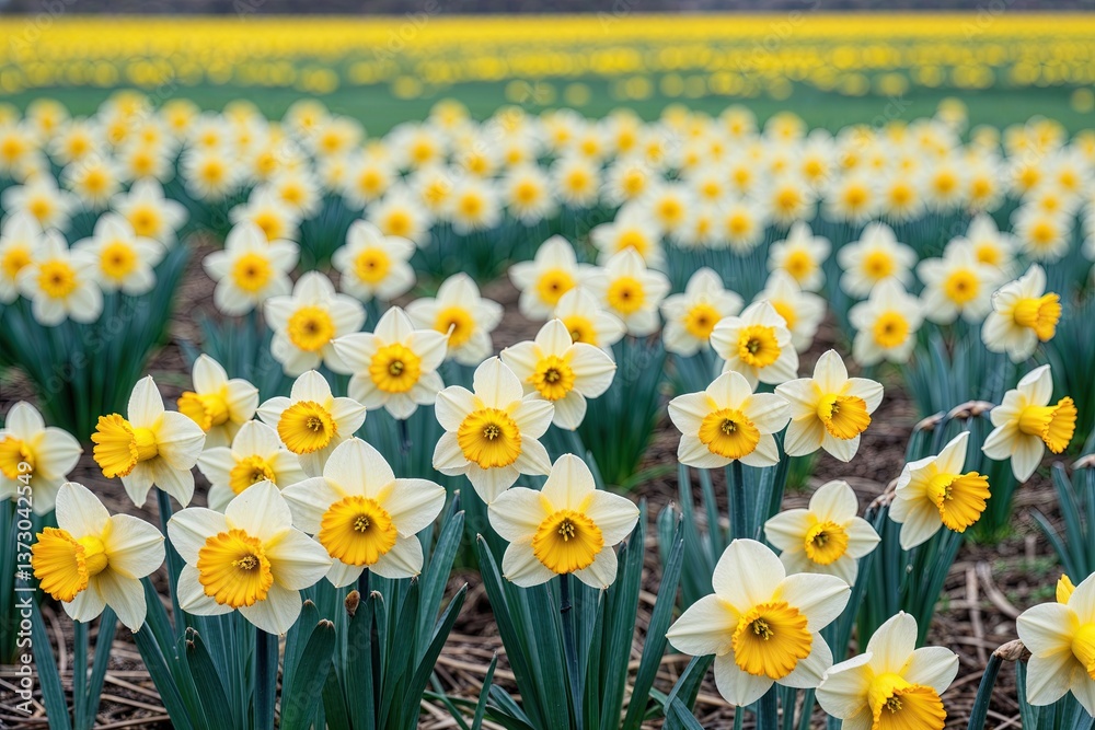 Bright Yellow Daffodils Blooming in an Expansive Spring Field Bright Yellow Daffodils Blooming in an Expansive Spring Field
