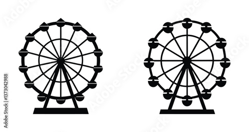 A couple of classic Ferris wheel vector silhouette designs.